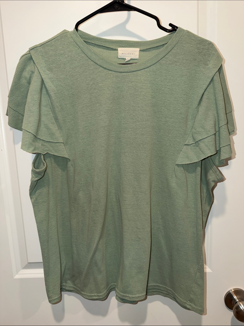 MELLODAY Sage Green Ruffle Sleeve Tee